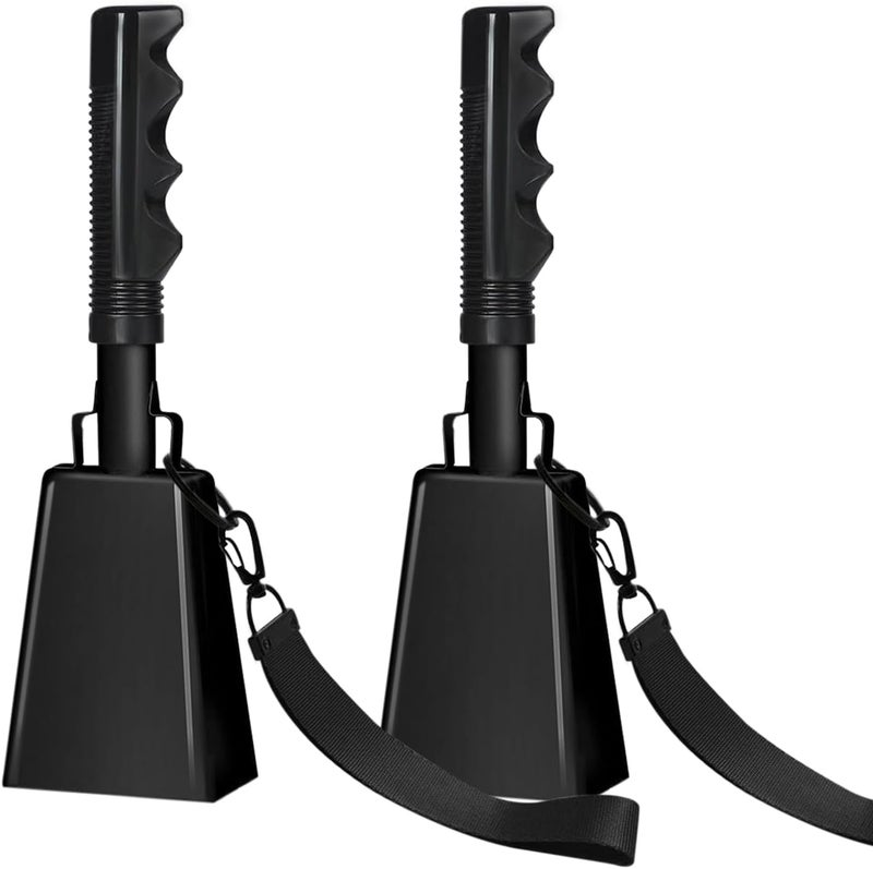 HEYLEAYAR 10Inch Cowbells with Handle for Sporting Events, 2Pcs Large Cow Bells with Wrist Straps, Loud Noise Makers for Cheering Football Games Spirit Marathon Weddings Party Noisemakers, Black - Image 1